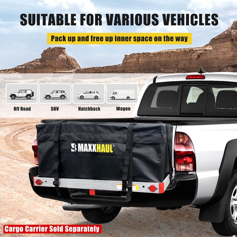 MaxxHaul 70209 Soft Shell Cargo Carrier Bag for Hitch Mount Cargo Rack - Heavy Duty and Water Resistant 47 inch 20 inch x 20 inch Black with Tie Down Straps - Image 4